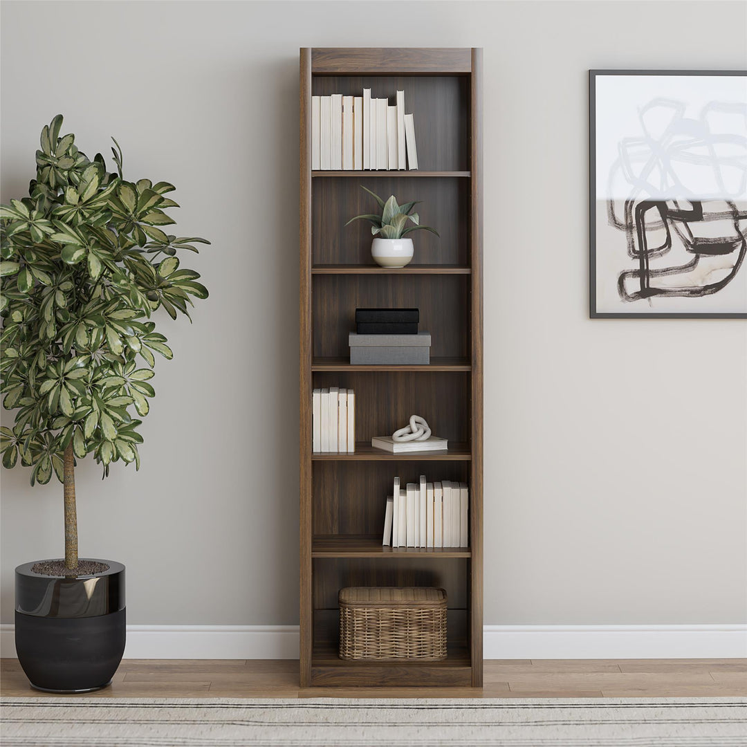 Paramount Tall 6-Shelf Open Storage Tower Bookcase - Columbia Walnut