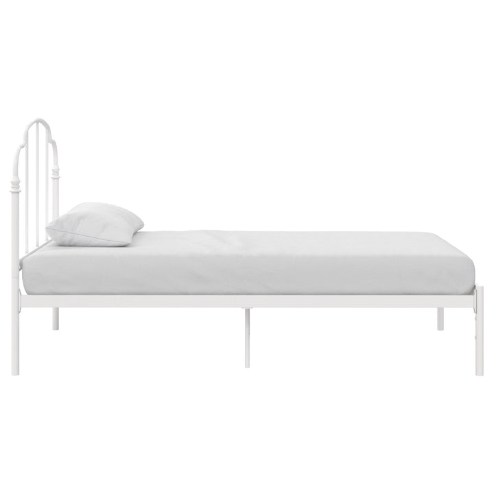 Camie Metal Bed with Adjustable Height Base and Vintage Headboard - White - Twin