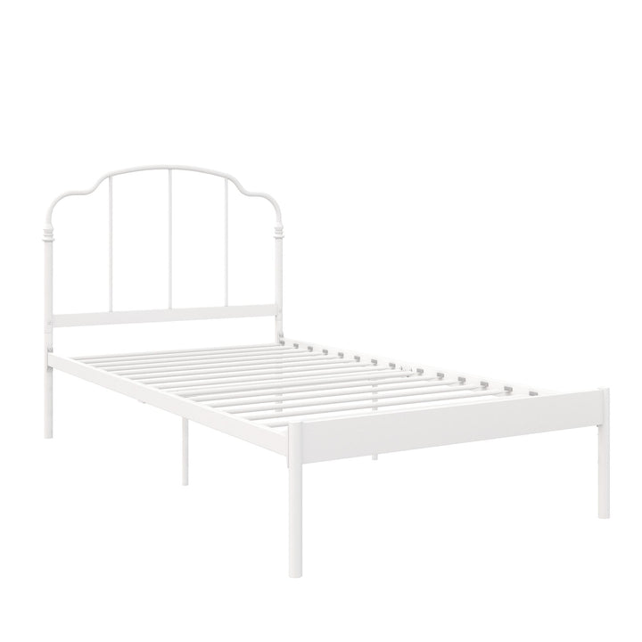 Camie Metal Bed with Adjustable Height Base and Vintage Headboard - White - Twin