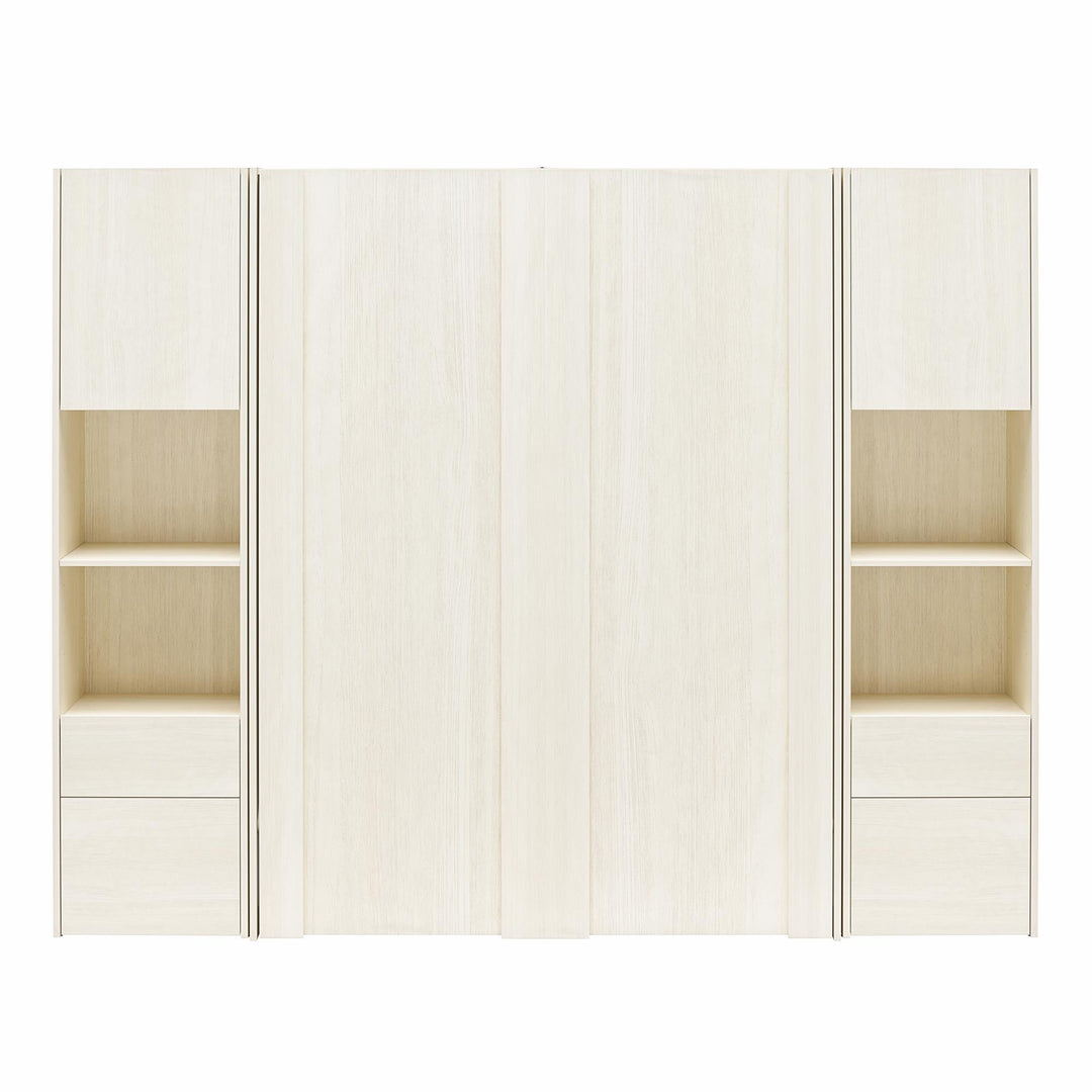 Greenwich Murphy Bed with 2 Wardrobe Side Cabinets - Ivory Oak - Queen