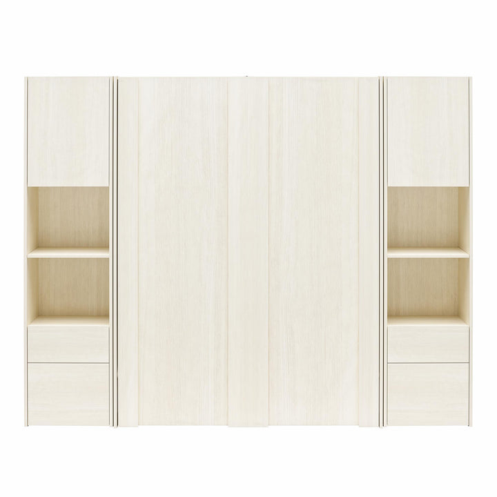 Greenwich Murphy Bed with 2 Wardrobe Side Cabinets - Ivory Oak - Queen