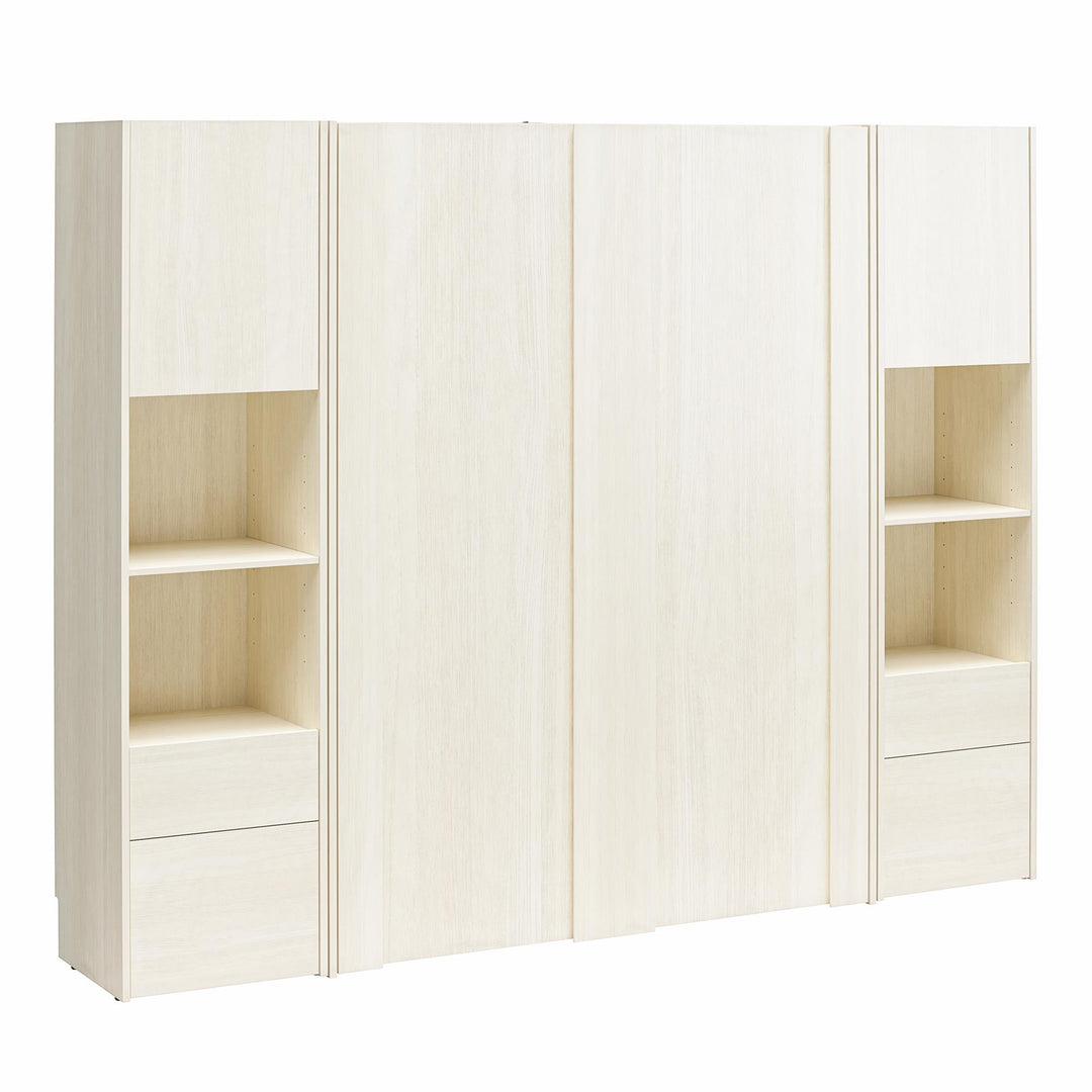 Greenwich Murphy Bed with 2 Wardrobe Side Cabinets - Ivory Oak - Queen