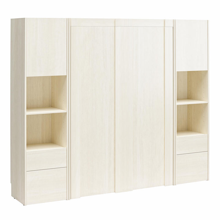 Greenwich Murphy Bed with 2 Wardrobe Side Cabinets - Ivory Oak - Full