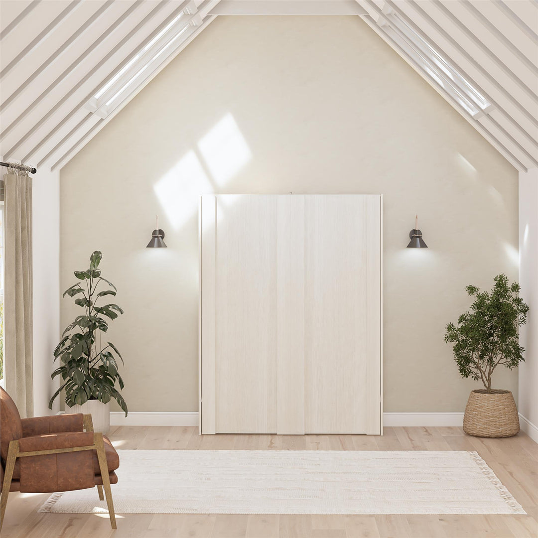 	best queen murphy bed with gallery shelf - Ivory Oak