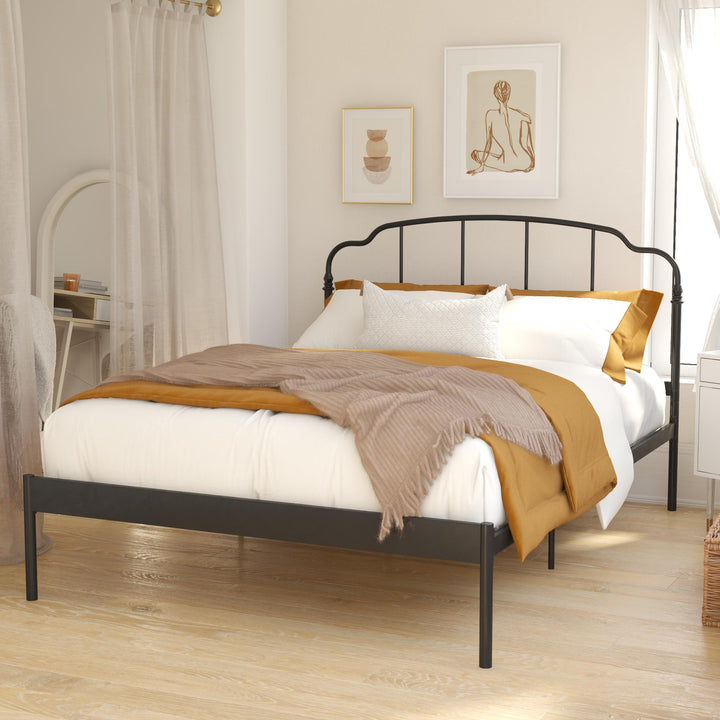 Camie Metal Bed with Adjustable Height Base and Vintage Headboard - Black - Queen