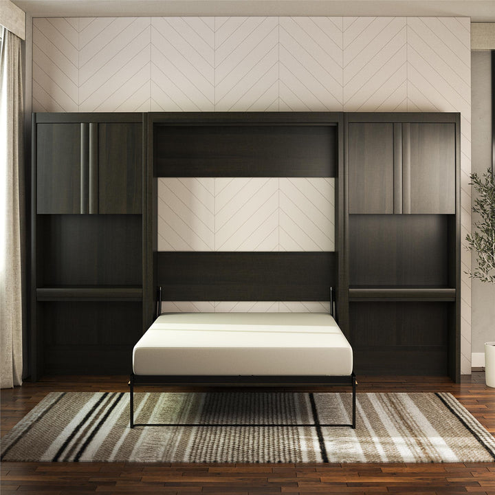 Paramount Full Murphy Bed Bundle with 2 Vanity Storage Cabinets with Drawers - Espresso - Full