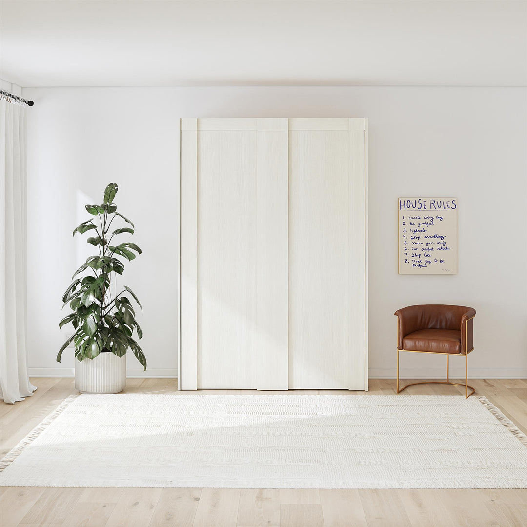 Greenwich Full Murphy Bed with Gallery Shelf and Touch Sensor LED Lighting - Ivory Oak - Full