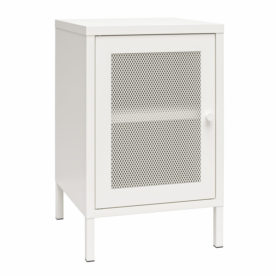 Shadwick 1 Door Metal Living Room End Table with Perforated Metal Mesh Door - White