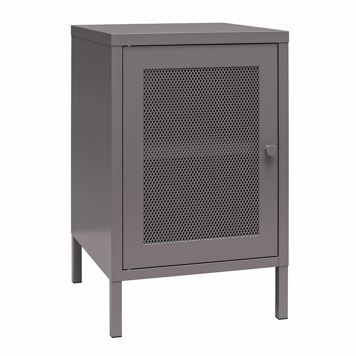 Shadwick 1 Door Metal Living Room End Table with Perforated Metal Mesh Door - Graphite Grey