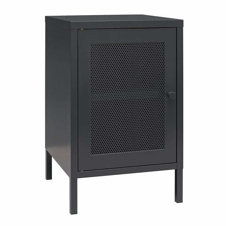 Shadwick 1 Door Metal Living Room End Table with Perforated Metal Mesh Door - Black