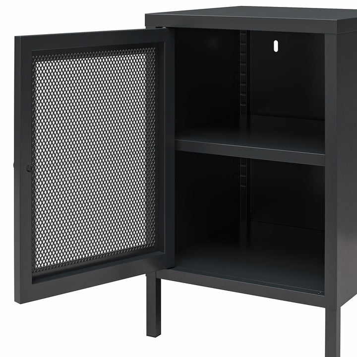 Shadwick 1 Door Metal Living Room End Table with Perforated Metal Mesh Door - Black