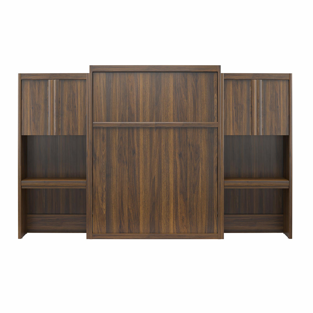 Paramount Queen Murphy Bed with 2 Vanity/Desk Side Cabinets - Columbia Walnut - Queen