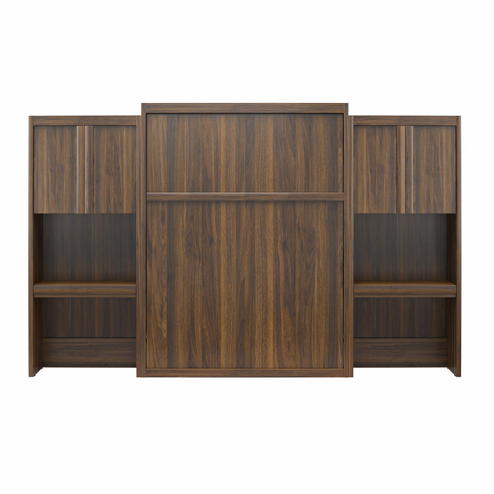 Paramount Queen Murphy Bed with 2 Vanity/Desk Side Cabinets - Columbia Walnut