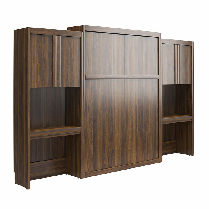 Paramount Queen Murphy Bed with 2 Vanity/Desk Side Cabinets - Columbia Walnut