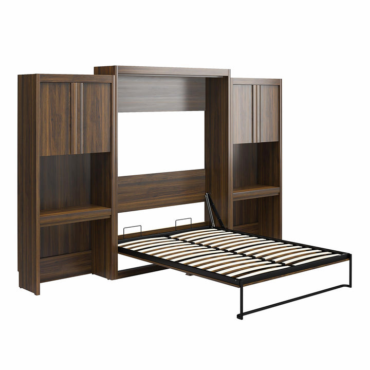 Paramount Queen Murphy Bed with 2 Vanity/Desk Side Cabinets - Columbia Walnut - Queen