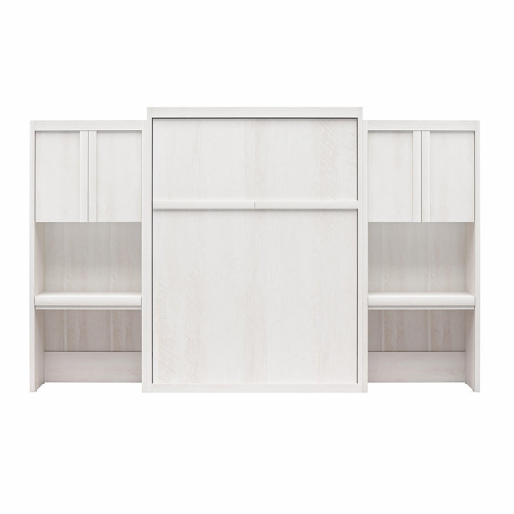 Paramount Murphy Bed with 2 Vanity/Desk Side Cabinets - Ivory Oak - Queen