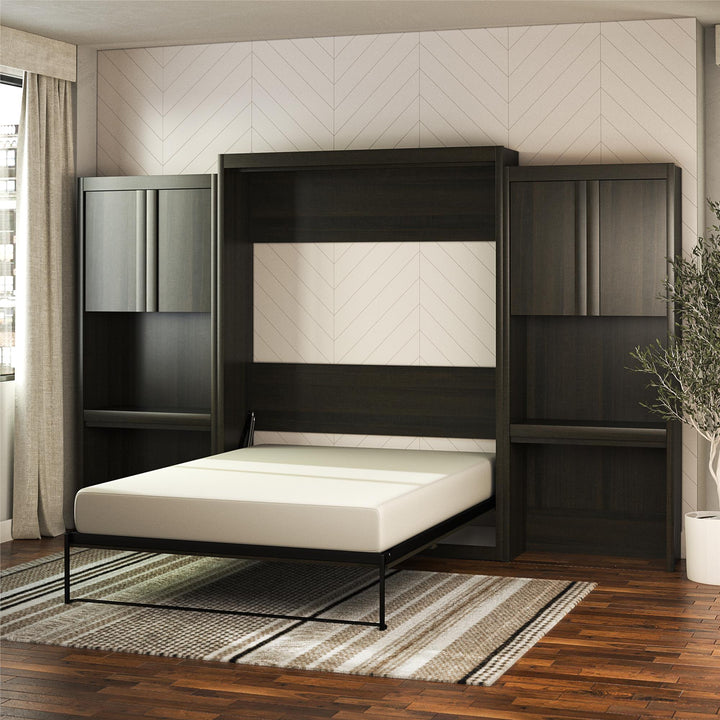 Paramount Queen Murphy Bed with 2 Vanity/Desk Side Cabinets - Espresso - Queen