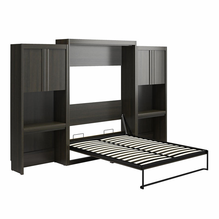 Paramount Queen Murphy Bed with 2 Vanity/Desk Side Cabinets - Espresso - Queen