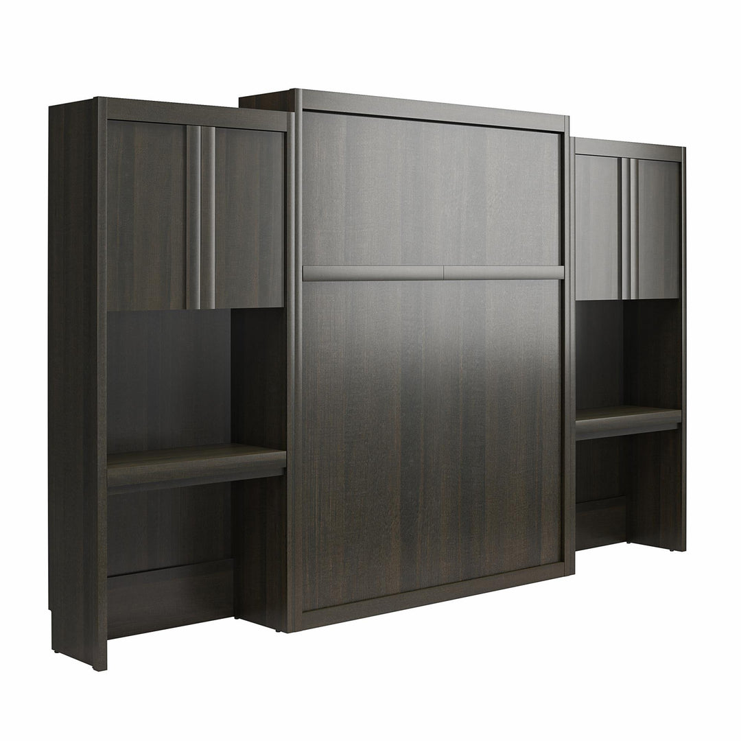 Paramount Queen Murphy Bed with 2 Vanity/Desk Side Cabinets - Espresso - Queen