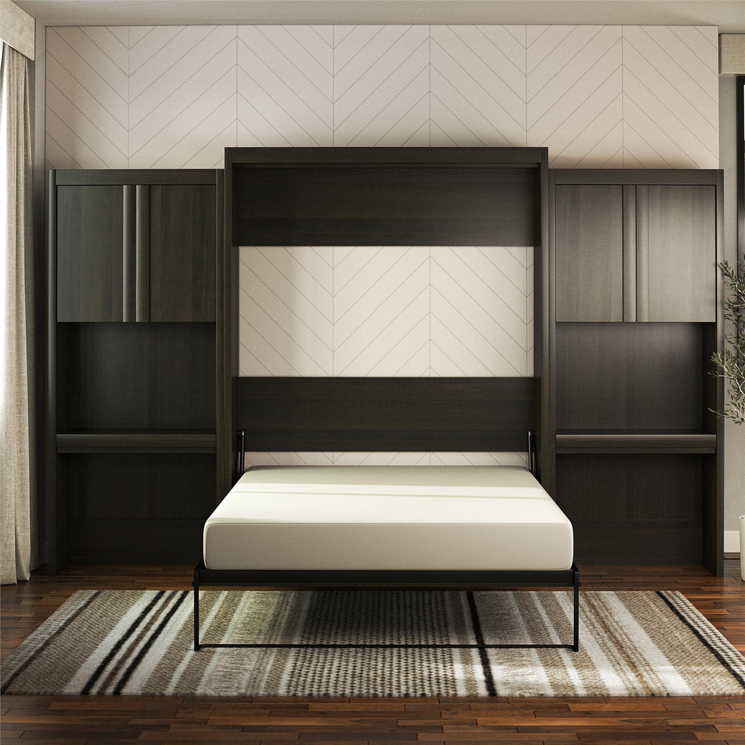 Paramount Queen Murphy Bed with 2 Vanity/Desk Side Cabinets - Espresso