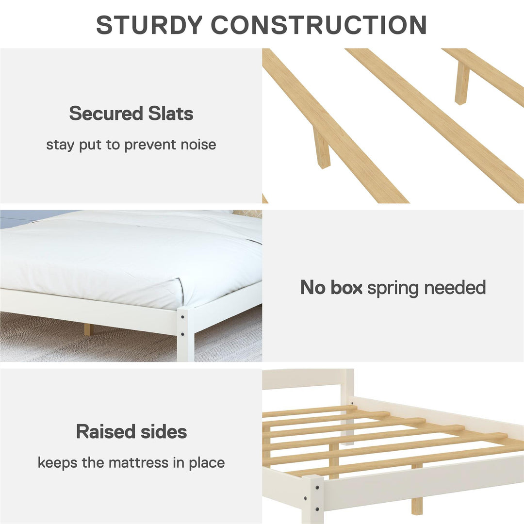 Braylon Wooden Bed Frame with Wood Slats - White - Full