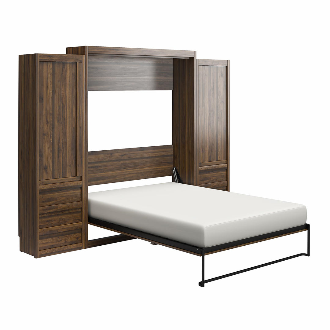 Paramount Murphy Bed with 2 Armoire Side Cabinets - Columbia Walnut - Queen