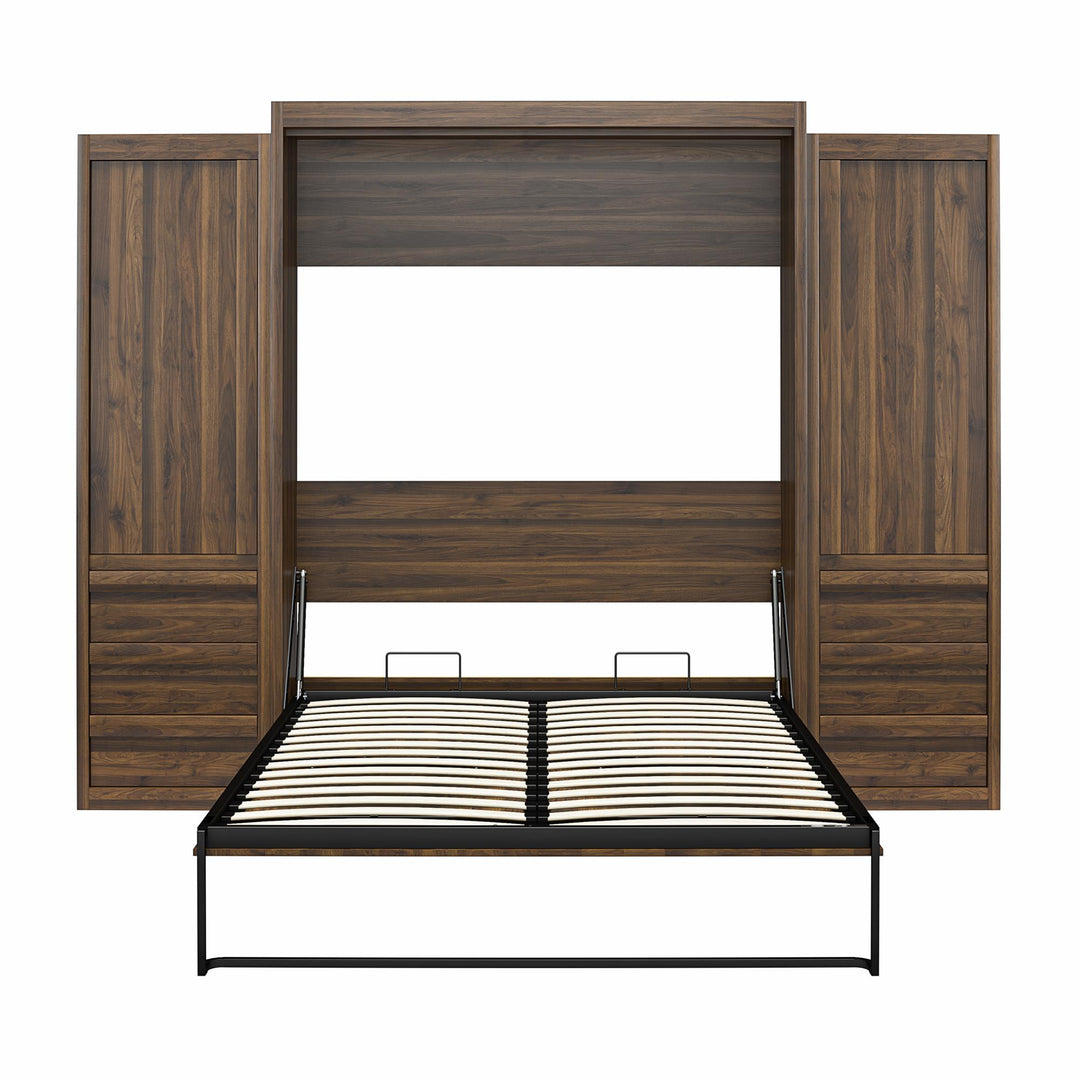 Paramount Murphy Bed with 2 Armoire Side Cabinets - Columbia Walnut - Queen