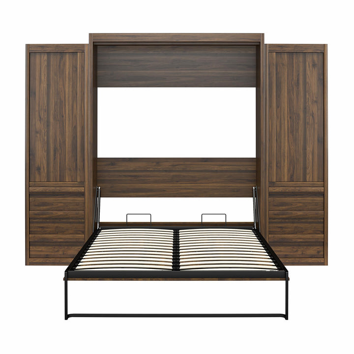 Paramount Murphy Bed with 2 Armoire Side Cabinets - Columbia Walnut - Queen