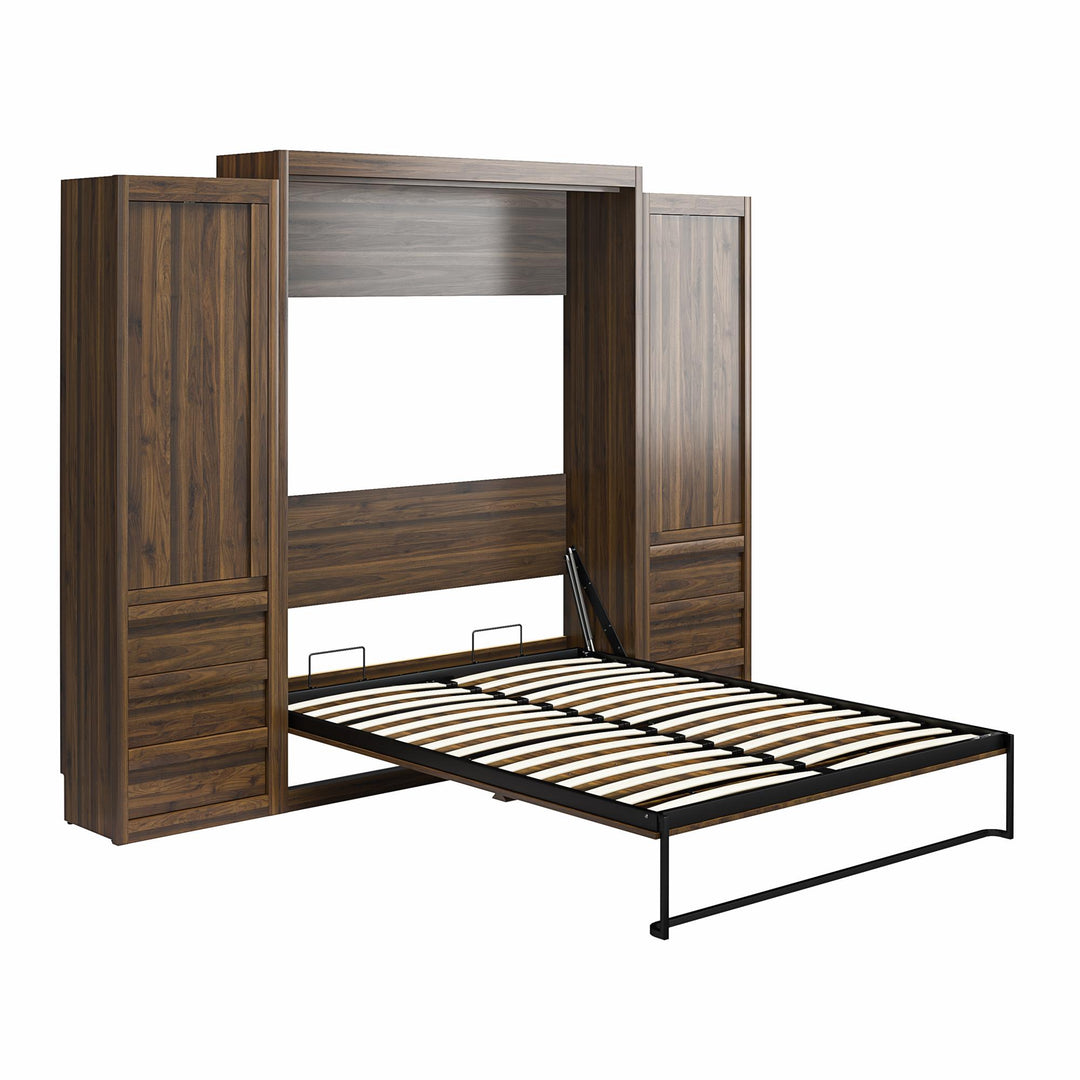 Paramount Murphy Bed with 2 Armoire Side Cabinets - Columbia Walnut - Queen