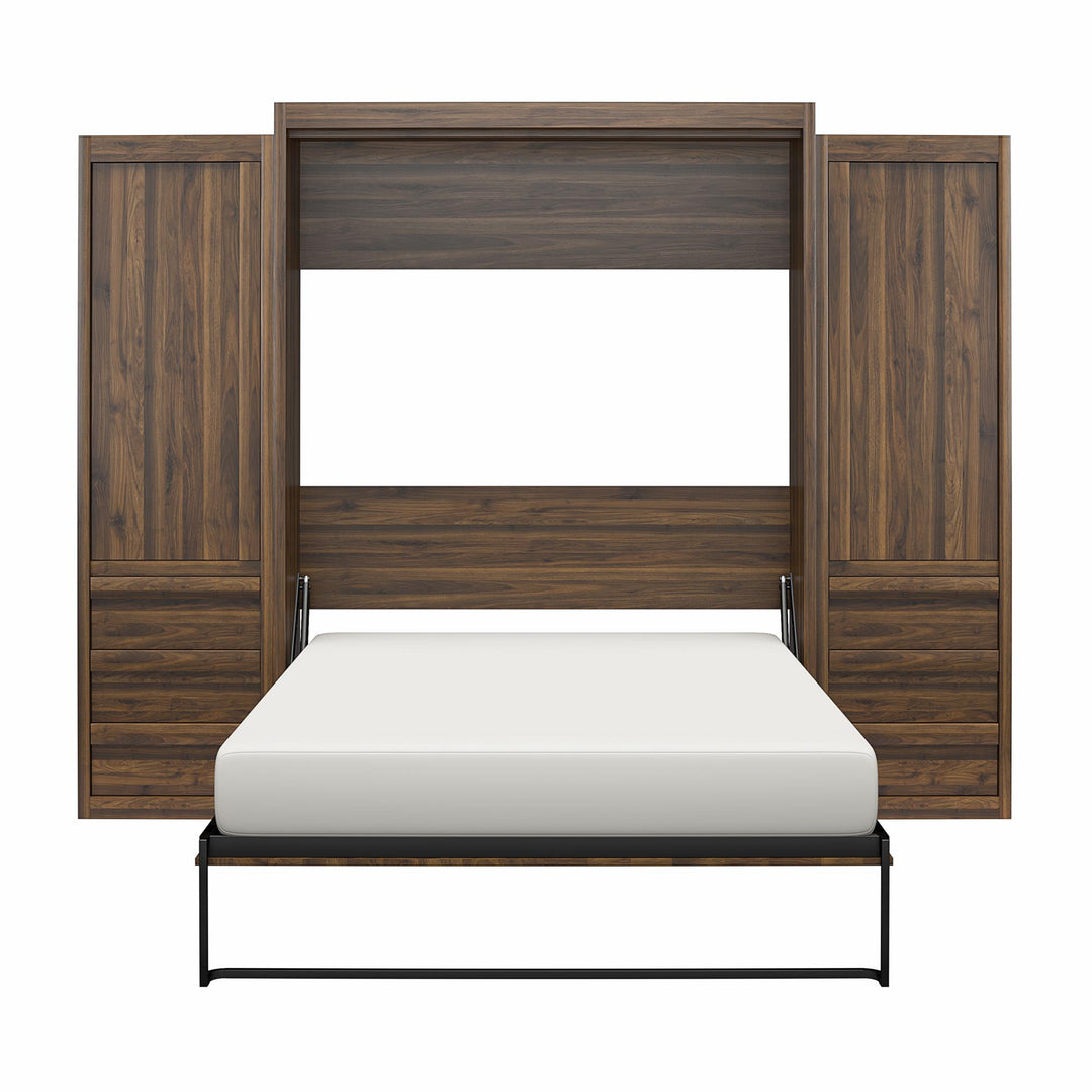 Paramount Murphy Bed with 2 Armoire Side Cabinets - Columbia Walnut - Queen