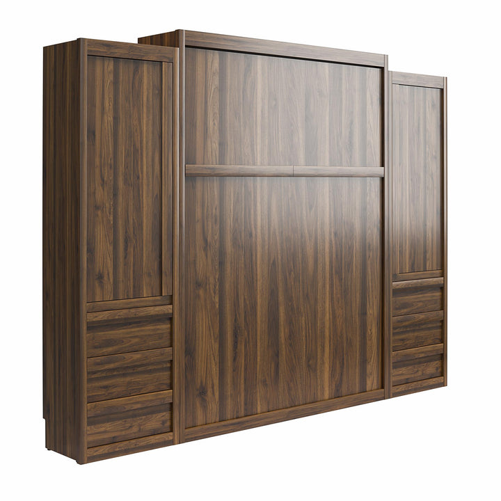 Paramount Murphy Bed with 2 Armoire Side Cabinets - Columbia Walnut - Queen