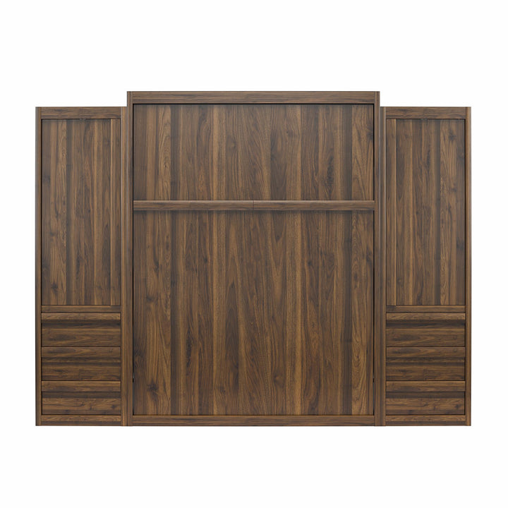 Paramount Murphy Bed with 2 Armoire Side Cabinets - Columbia Walnut - Queen