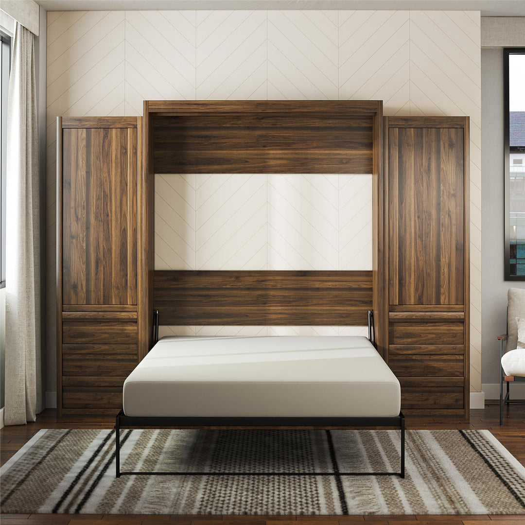 Paramount Murphy Bed with 2 Armoire Side Cabinets - Columbia Walnut - Queen