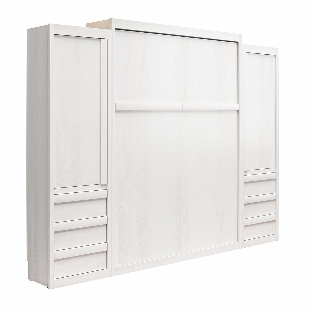 Paramount Murphy Bed with 2 Armoire Side Cabinets - Ivory Oak - Queen