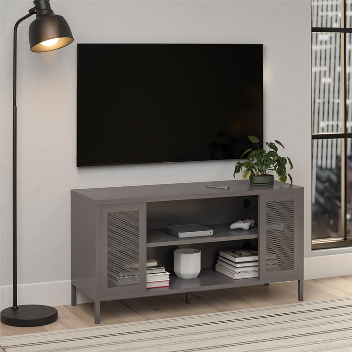 Shadwick Metal TV Stand for TVs up to 50" with Perforated Metal Mesh Accents - Graphite Grey