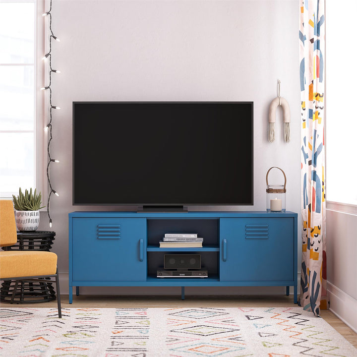 Cache Metal Locker-Style TV Stand for TVs up to 65" - Bright Blue