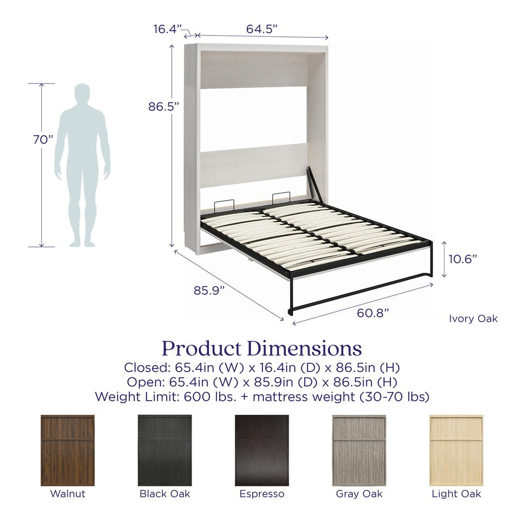 Paramount Queen Murphy Bed with 8" Memory Foam Mattress - Espresso - Queen