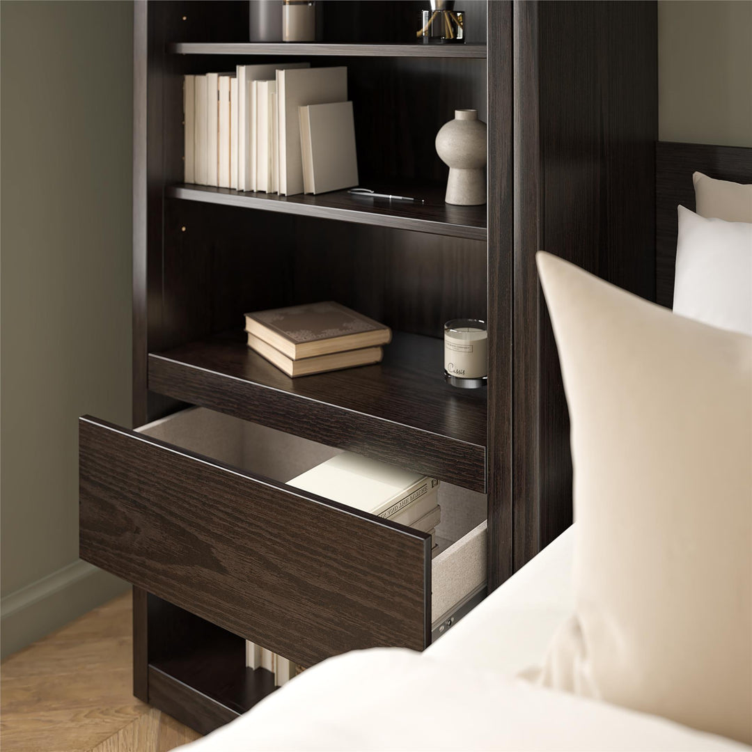 Paramount Full Wall Bed with 2 Bedside Bookcase Cabinets & Slide-Out Nightstands - Espresso - Full