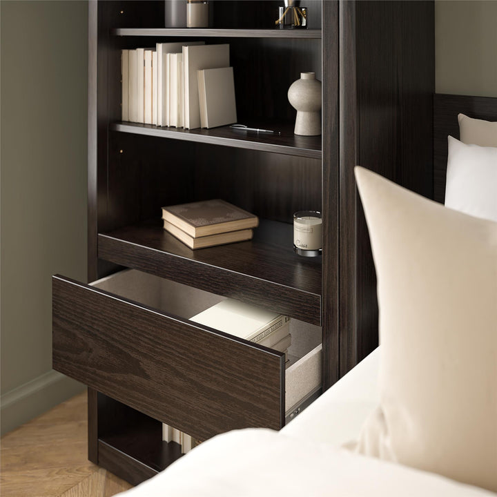 Paramount Murphy Bed with 2 Bedside Bookcase Cabinets & Slide-Out Nightstands - Espresso - Queen