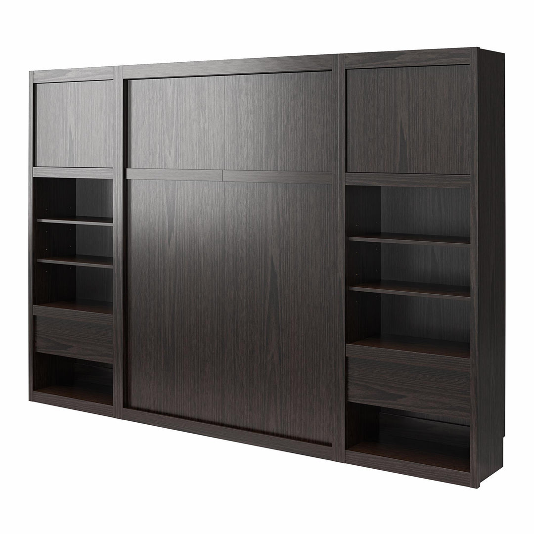 Paramount Murphy Bed with 2 Bedside Bookcase Cabinets & Slide-Out Nightstands - Espresso - Queen