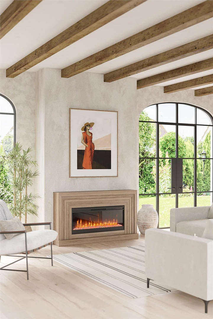 Monroe Wide Mantel Fireplace - Danish Walnut