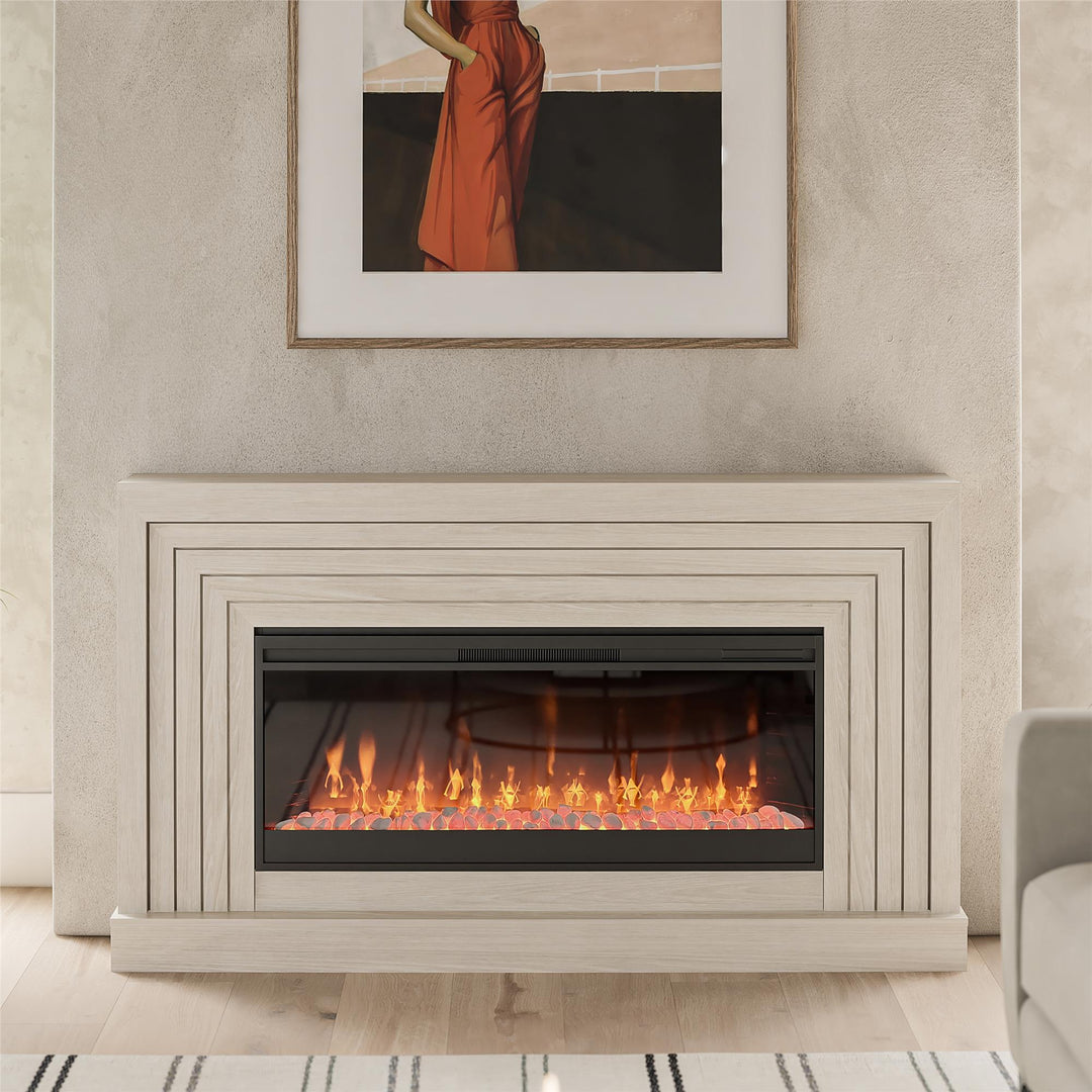 Monroe Wide Mantel Fireplace - White Oak