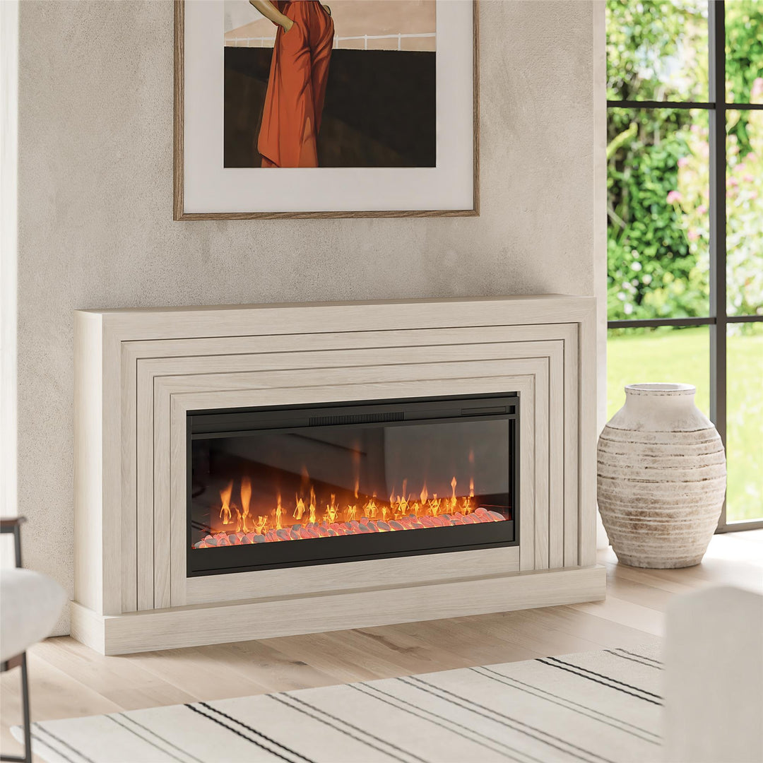 Monroe Wide Mantel Fireplace - White Oak