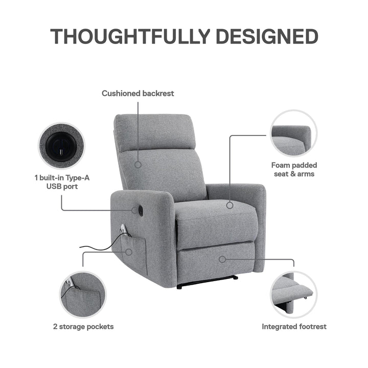 Kai Power Recliner Chair with Massage and Heat - Dark Gray - 1-Seater