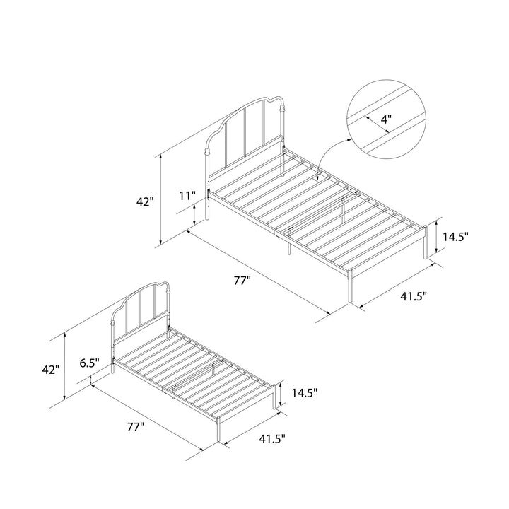 Camie Metal Bed with Adjustable Height Base and Vintage Headboard - White - Twin