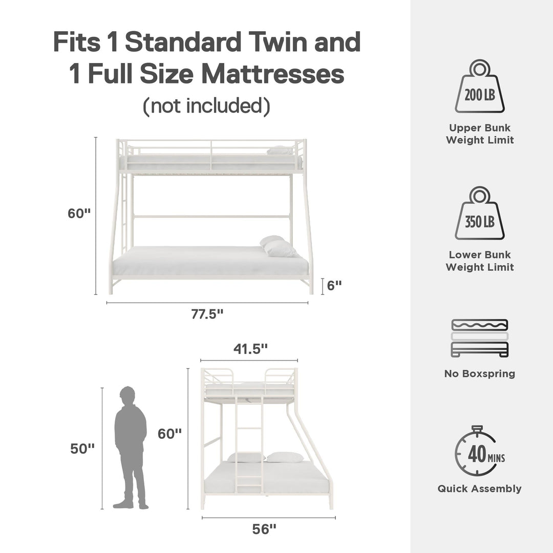 Daven Easy Assembly Metal Bunk Bed - Off White - Twin-Over-Full