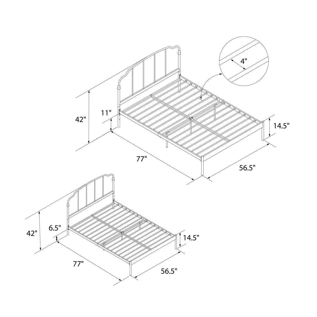 Camie Metal Bed with Adjustable Height Base and Vintage Headboard - White - Full