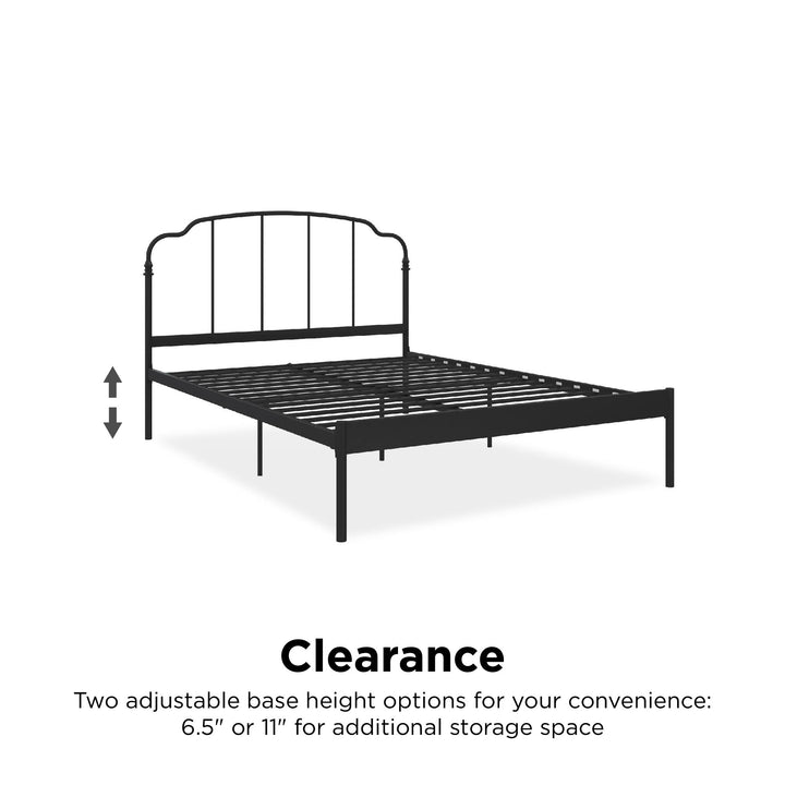 Camie Metal Bed with Adjustable Height Base and Vintage Headboard - Black - Full