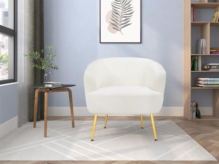 Kara Teddy Soft Accent Chair with Gold Legs - White