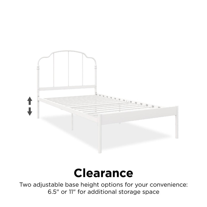 Camie Metal Bed with Adjustable Height Base and Vintage Headboard - White - Twin